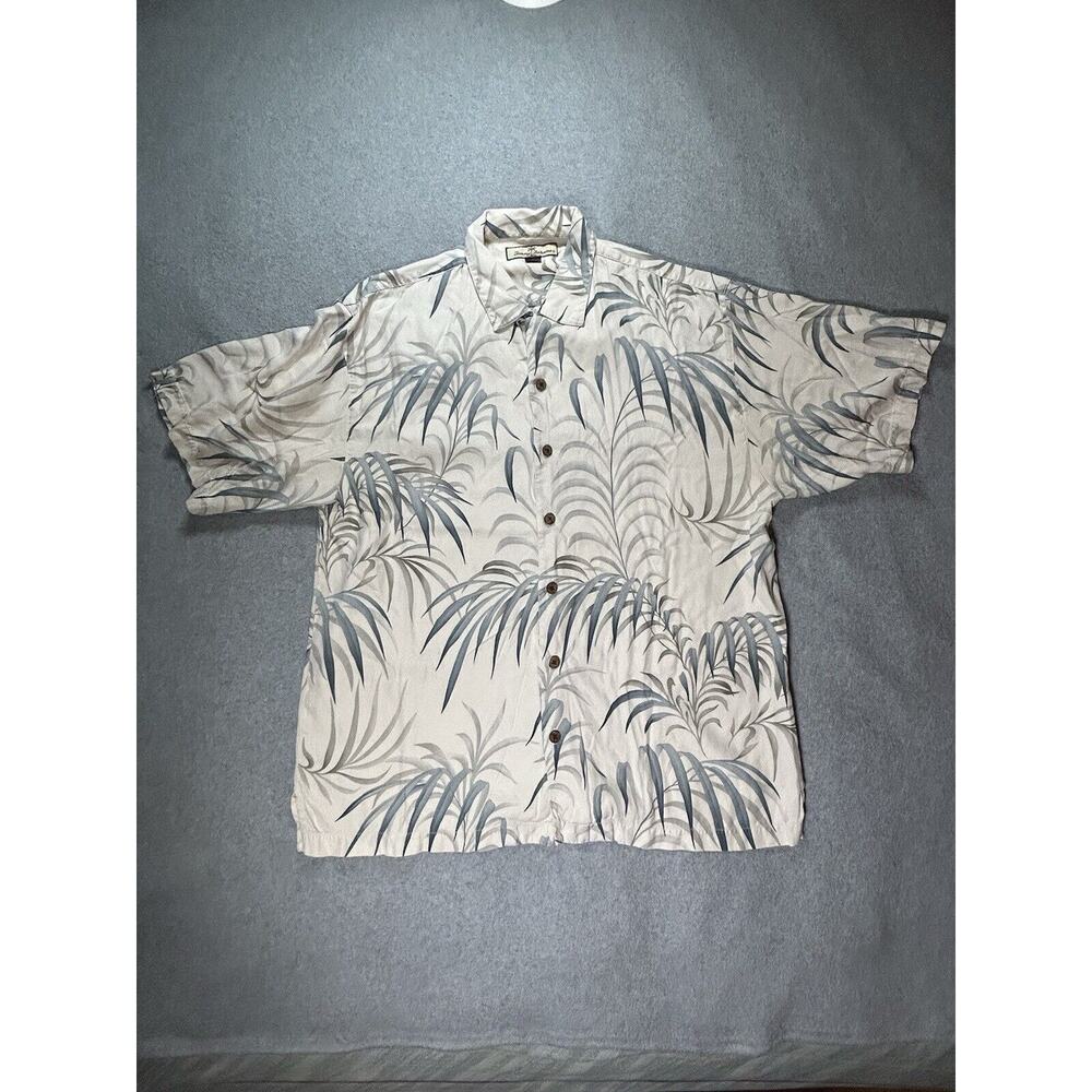 Tommy Bahama Shirt Mens Large Silk Hawaiian Floral Short Sleeve Button Up